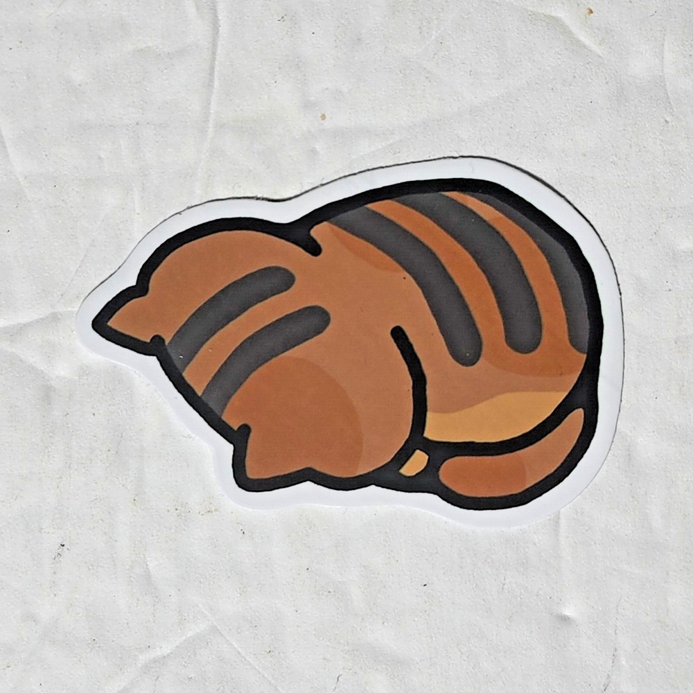 Back of Sleeping Cat Sticker Brown Tabby Black Stripes Decal 2.25 x 1.5 inch